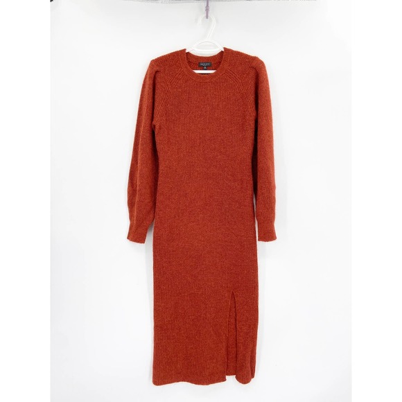 Rag & Bone Liana Rust Merino Wool Alpaca Knit Long Sleeve Midi Sweater Dress NWT - Picture 2 of 7